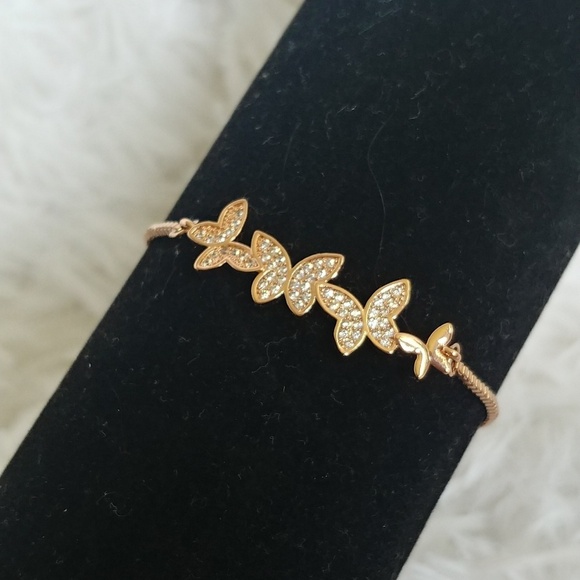 Rose Gold Rolo Slide Pull Bracelet Butterfly Design - Picture 1 of 4